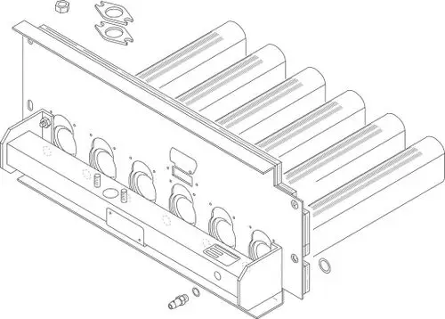 BOSCH Brennrost mit mehreren Öffnungen und Montagevorrichtungen, dargestellt in einer technischen Zeichnung. Komponenten sind eingezeichnet.